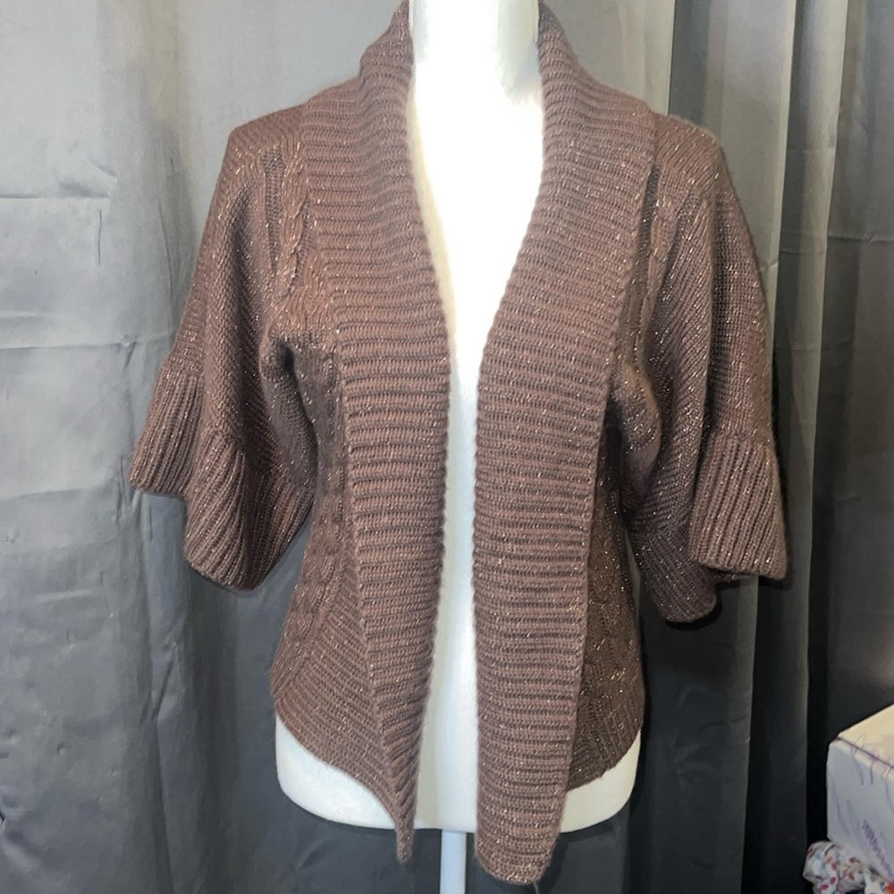 2b BeBe sweater mocha brown w/shimmer glitter throughout short sleeve size M